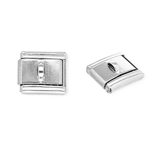 Link-tessera per bracciale italiano con ciondoli in acciaio inossidabile con anellino argento