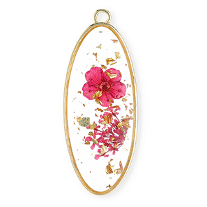 Ciondoli con fiore secchi ovali allungate oro-rosa ciliegia