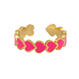 anelli in acciaio inossidabile smalto cuore magenta-oro