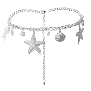 Catena per i fianchi vita marina con imitazione di perle argento-bianco