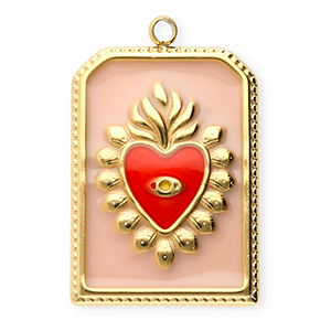 Ciondoli in acciaio inossidabile rettangolo con cuore oro-rosa vintage-rosso