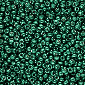 Perline di vetro rocailles 8/0 (3mm) verde ottanio metallico luminoso