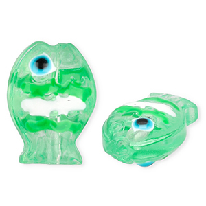 Perline di vetro a mano pesce verde menta neon trasparente-bianco-nero-ciano