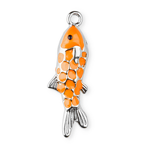Ciondoli in acciaio inossidabile smalto pesce argento-arancione-nero