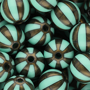 DQ&reg; Perline in acrilico 16 mm con strisce verde turchese-marrone oro
