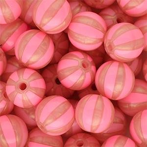 DQ&reg; Perline in acrilico 12 mm con strisce rosa corallo-rosa pesca