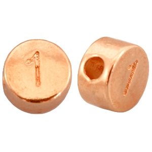  Perline alfabeto di metallo DQ con disegno numero 1 oro rosa (privo di nichel)