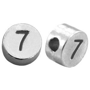 Perline numerico di metallo DQ con disegno numero 7 argento antico (privo di nichel)
