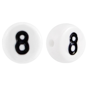 Perline alfabeto in acrilico con disegno numero 8 bianco