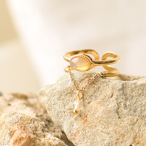Eleganti anelli in acciaio inossidabile con pietra naturale